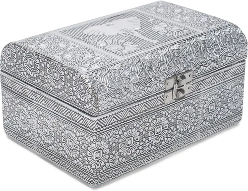 Vista 8 de Cottage Garden Caja de recuerdos de baúl de tapa redonda estampada de metal en tono cobre bendecido