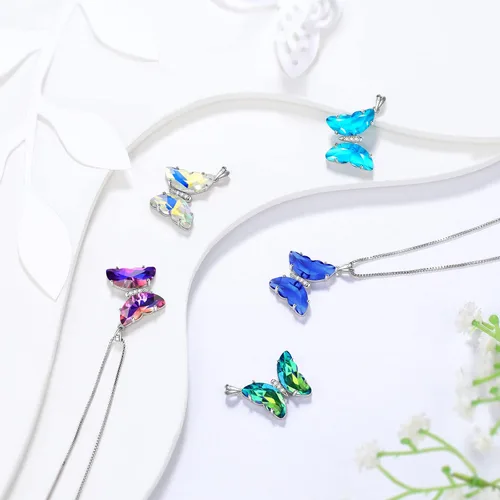 Vista 7 de Collar de corazón de mariposa para mujer, plata de ley 925, dije de piedra natal de animales, joyería de cumpleaños de boda
