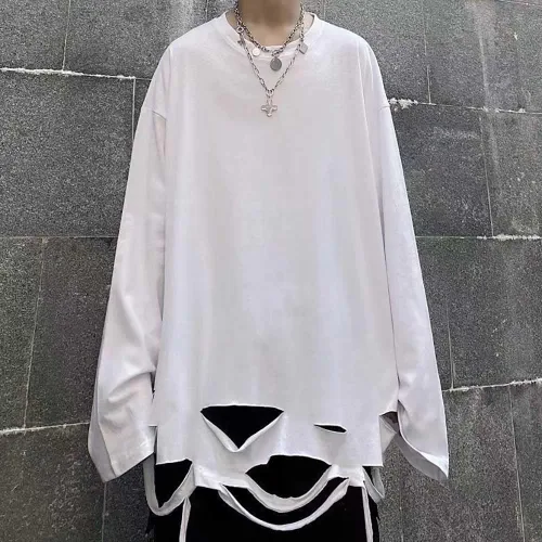 Vista 3 de Camisa gótica negra de manga larga Harajuku Street camisa de manga larga alternativa gótica camiseta de manga larga estilo grunge