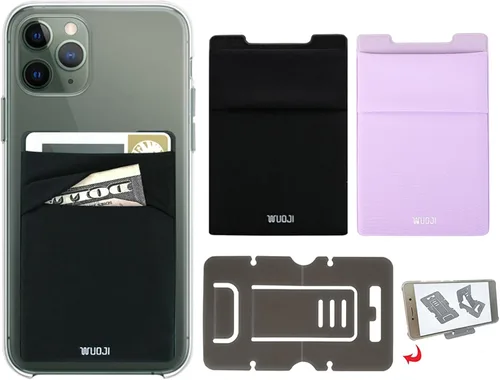 Vista 22 de Cartera para tarjetas de teléfono con bloqueo RFID, doble bolsillo seguro, ultradelgada, autoadhesiva, funda para tarjetas de crédito, calcomanía