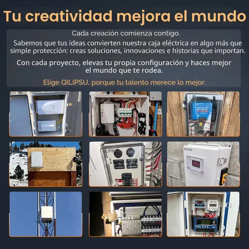Vista 4 de QILIPSU - Caja de conexiones de acero inoxidable con tapa, bisagras y placa de montaje, universal, impermeable IP67, plástico ABS, gris, recinto