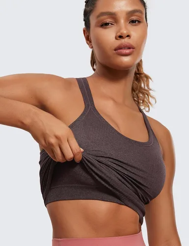 Vista 5 de CRZ YOGA Camiseta sin mangas acanalada sin costuras para mujer con brasier integrado, cuello redondo acolchado, adelgazante, atlética, larga