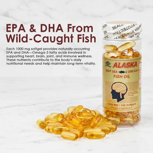 Vista 3 de Aceite de pescado Omega-3 de Alaska 1000 mg cápsulas blandas – capturado en la naturaleza, purificado y de origen sostenible – rico en EPA y DHA