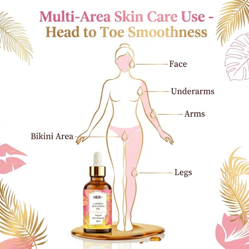 Vista 5 de Her+ Cyperus Rotundus Oil for Hair Removal, Natural Hair Removal Oil & Inhibitor Cyperus Rotundus Oil, Reducing Body Hair Growth, and Pore