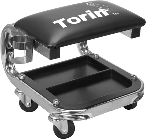 Vista 8 de Torin ATR6300B Rolling Creeper Asiento de Garaje/Taller: Taburete de Mecánico Acolchado con Almacenamiento de Bandeja para Herramientas, Negro Grande