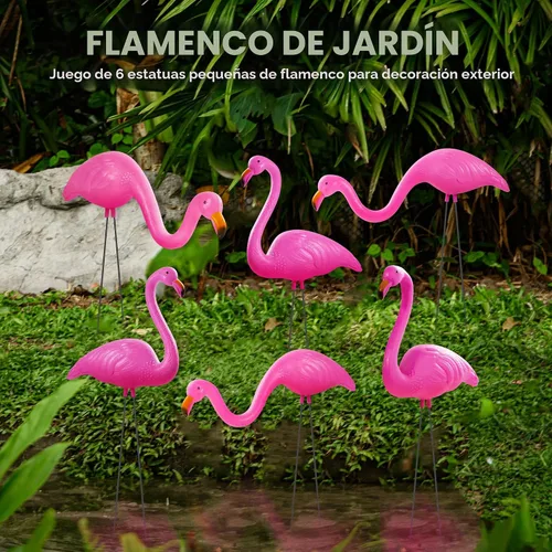 Vista 2 de JOYIN Juego de 2 pequeñas estacas de adorno de flamenco rosa para patio, mini estatua de flamenco de plástico con patas de metal para aceras