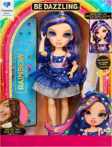 Vista 12 de Muñecas de moda Rainbow High - Genevieve Bleue (Azul) con herramienta Bedazzler y gemas brillantes