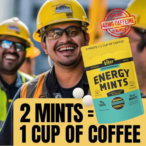 Vista 6 de Viter Energy Mentas con cafeína, 40 mg de cafeína, vitaminas B, sin azúcar. (menta, 8 onzas, bolsa a granel)