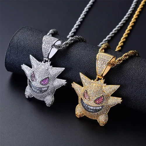 Vista 5 de ICE JEWELRY Hip Hop Iced Out - Collar con colgante de gengar de diamantes de imitación chapado en oro de 18 quilates, Circonita, Circonia cúbica
