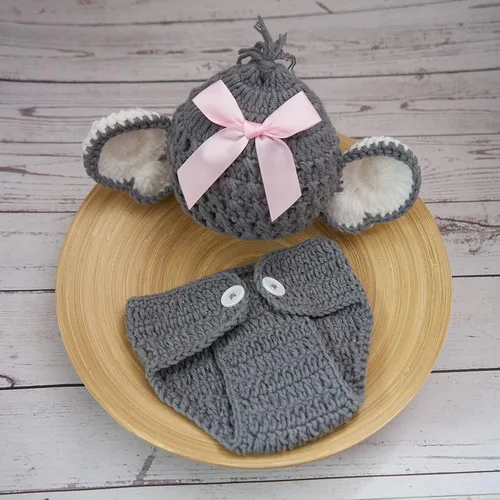 Vista 4 de Accesorios de fotografía para recién nacidos, para niños y niñas, sombrero de elefante, gorro y pantalones cortos, accesorios para fotos de bebé
