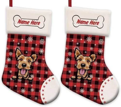 Vista 49 de Foto personalizada, Feliz Navidad, búfalo rojo, a cuadros, feliz perro, calcetín de Navidad, copo de nieve, decoración de vacaciones, calcetín