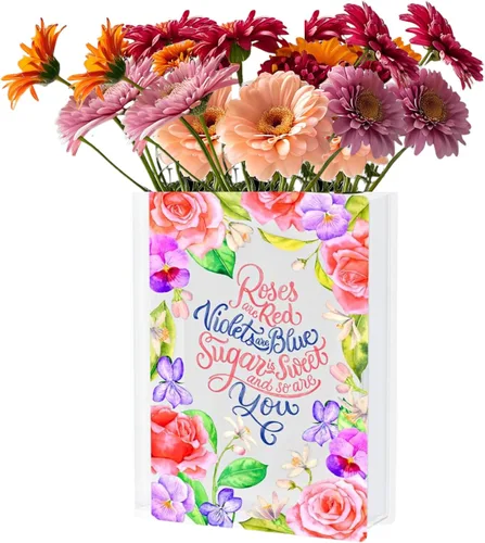 Vista 8 de Jarrón acrílico en forma de libro Skywin, jarrón único en forma de libro para flores, decoración del hogar, centros de mesa y regalos