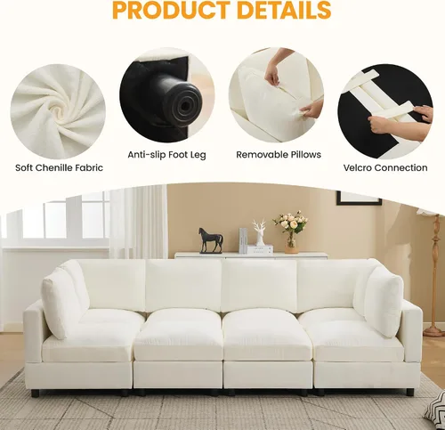 Vista 4 de Sofá cama modular modular, sofá de 8 plazas Cloud de 116 pulgadas con Beige