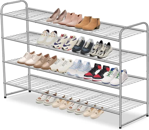 Vista 16 de AOODA Zapatero largo de 2 niveles para armario, organizador de almacenamiento de zapatos apilable de metal para entrada, dormitorio, piso, 18 pares