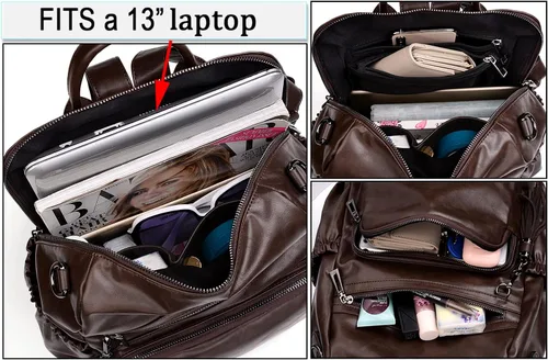 Vista 3 de UTO Mochila de cuero vegano para mujer, diseño de moda, convertible con borla, para viajes, con borla