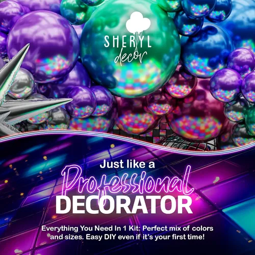 Vista 8 de Kit de Arco de Globos de Discoteca TODO EN 1 con Bolas de Discoteca y Destellos Estelares ADICIONALES para Decoraciones de Fiesta de Discoteca - Kit