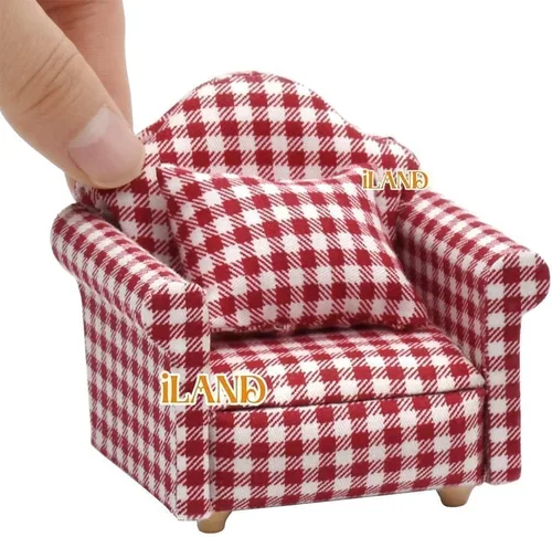 Vista 9 de iLAND Lindos juguetes para niñas de 6 a 8 años, encantadora decoración para casa de muñecas a escala 1/12, juego de sofás de gingham para casa