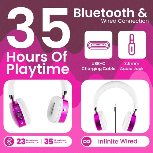 Vista 2 de Puro Sound Labs PuroQuiet Plus - Auriculares con cancelación de ruido para niños, Bluetooth, diseño en la oreja con micrófono integrado, audio