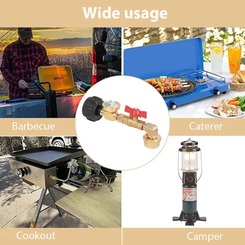 Vista 4 de Adaptador de recarga de propano con válvula y medidor, llena botellas de 1 libra desde tanque de 20 libras. Se ajusta a tanque de propano QCC1