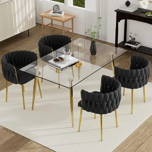 Vista 68 de Juego de mesa de comedor de cristal plateado para 2, juego de mesa cuadrada de lujo moderno de 36 pulgadas, juego de mesa de cocina minimalista de 3