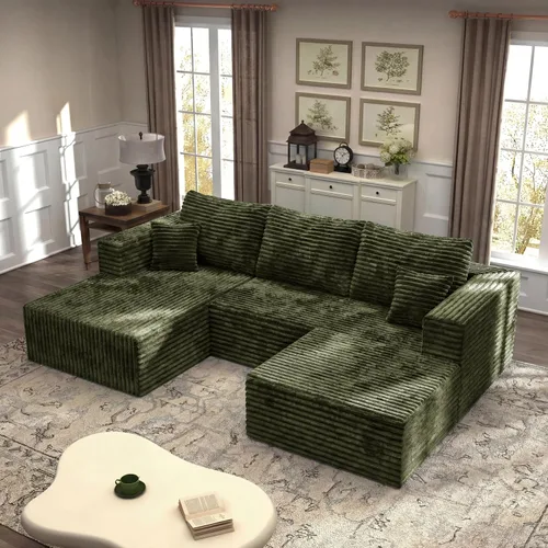 Vista 36 de Sofá modular en forma de L de 118 pulgadas, moderno sofá modular de pana de espuma viscoelástica de 4 plazas con otomana, asiento profundo tapizado