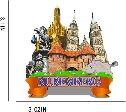 Vista 3 de Imán de Alemania Nuremberg para nevera de madera 3D, monumentos de viaje, coleccionables, recuerdos, decoración hecha a mano -219