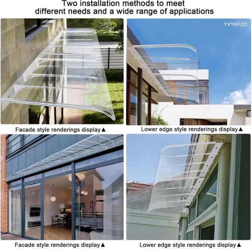 Vista 5 de YVYKFZD Toldo de policarbonato para ventana, toldo transparente para puerta delantera al aire libre, toldo de puertas curvas, refugio de protección