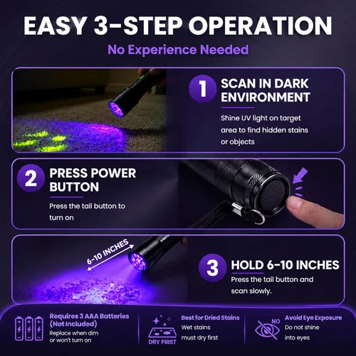 Vista 7 de 2 Pack 12 LED UV Flashlight Mini Black Light for Pet Urine Detection