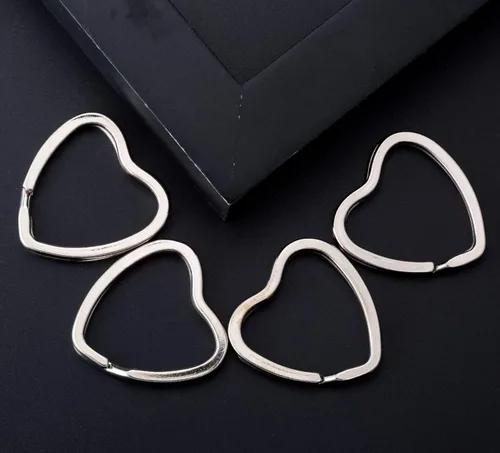 Vista 5 de 10 unids creativo llavero plano plata DIY metal llavero llavero aro bucle forma de corazón
