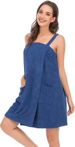 Vista 101 de Veseacky Toalla de baño para mujer con bolsillo, bata de spa ajustable y diadema facial