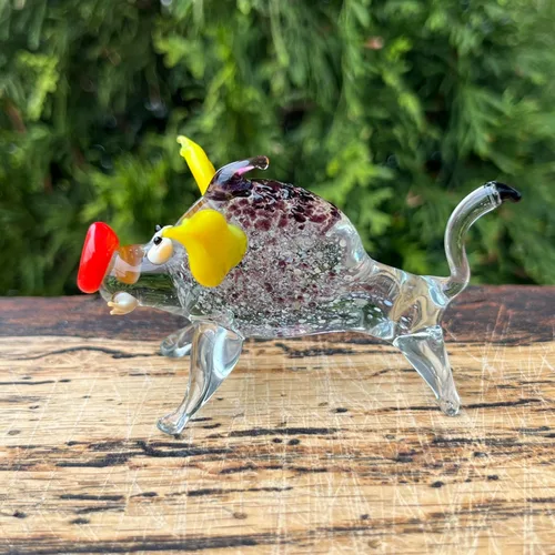 Vista 6 de Figura de jabalí de vidrio – Escultura de cerdo salvaje hecha a mano – Jabalí en miniatura estilo Murano – Animal del bosque de cristal artístico