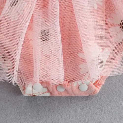 Vista 6 de Bebé recién nacido niña floral mameluco vestido de verano correas margaritas flores gasa tutú falda mono con diadema