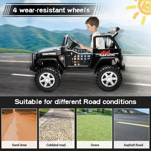 Vista 7 de SEHOMY - Camioneta eléctrica de 2 plazas para niños con control remoto, auto eléctrico de 12 V para niños de 3 años - Suspensión de resorte, luces