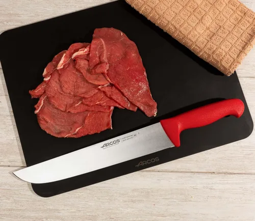 Vista 5 de Arcos Cuchillo de carnicero Range de acero inoxidable nitrum de 12 pulgadas. Cuchillo para carne. Mango rojo de polipropileno. Sistema