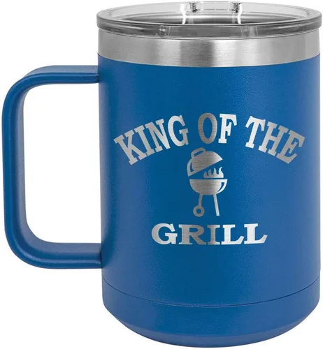 Vista 10 de King Of The Grill Black Taza de café de 15 oz con tapa deslizante Taza de café de viaje aislada Idea de regalo para barbacoa y parrilla