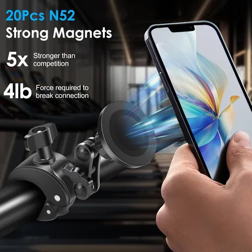 Vista 3 de EEEKit Soporte magnético para manillar de teléfono de bicicleta con brazo de extensión de 5.12 pies, soporte de abrazadera para cinta de correr