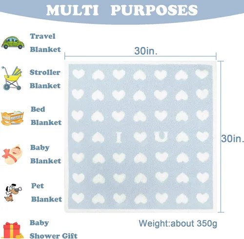 Vista 4 de BOBOYOYO Mantas de felpa para bebés recién nacidos, niñas y niños, con corazón, suaves, mullidas, cálidas, manta envolvente de recepción 30 x 30