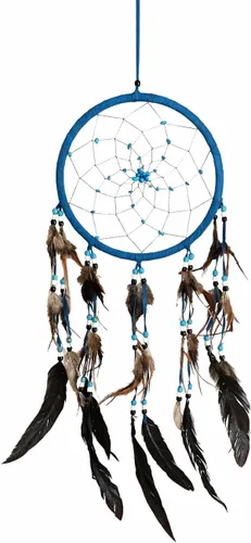 Vista 10 de Atrapasueños atrapasueños, gamuza negra con piedra turquesa, hecho a mano, tamaño grande, 28 pulgadas de largo x 9 pulgadas de diámetro, marca OMA