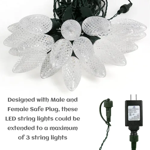 Vista 5 de AWQ Cadena de luces para exteriores de 35 pies de 3.9 pulgadas, luz de cono de pino súper grande, inastillable e impermeable, luz decorativa
