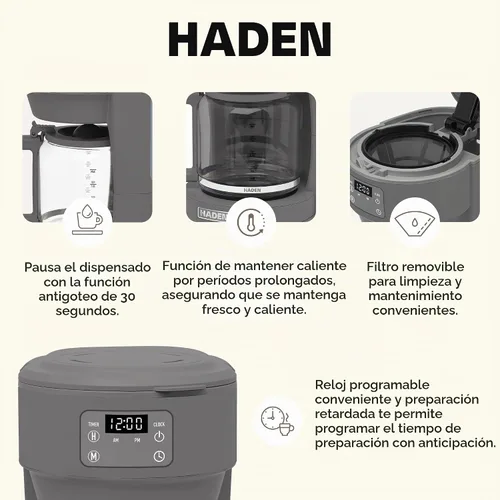 Vista 3 de Haden Chelsea - Cafetera digital de 10 tazas con jarra de vidrio Gris/cromo