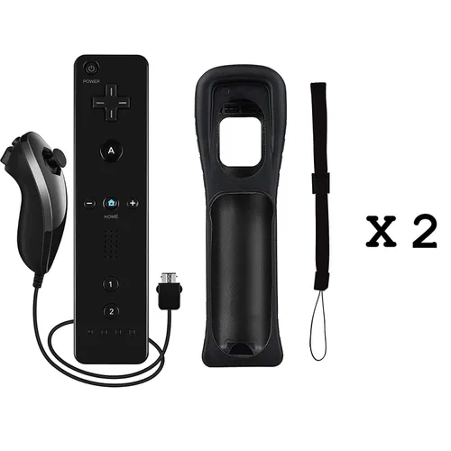 Vista 2 de Burcica Controller for Wii Remote and Nunchuck, Wireless Controllers Compatible with Wii/Wii U with Silicone Case and Wrist Strap (Black)