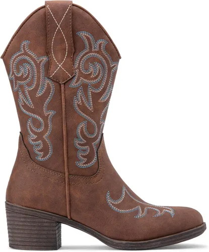 Vista 8 de Vepose Botas vaqueras para mujer 9800 Vaquera de media pantorrilla Botas bordadas occidentales para mujer
