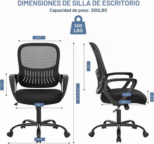Vista 2 de Silla de escritorio ergonómica de oficina, cómoda silla de trabajo para computadora con reposabrazos, silla giratoria con ruedas para oficina