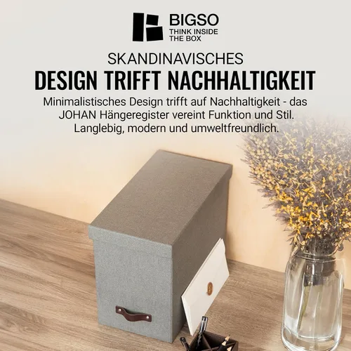 Vista 4 de Bigso Box of Sweden Organizador de archivos con elegante asa de cuero, caja organizadora de aspecto escandinavo que incluye 8 archivos colgantes