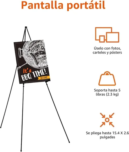 Vista 4 de Amazon Basics Soporte de caballete, póster de piso instantáneo, ligero, plegable y portátil con base de trípode, acero negro (soporta 5 libras)