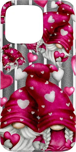 Vista 31 de Pink Heart Pattern On Grey Striped Decor Valentine Gnome Case for iPhone 17