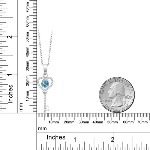 Vista 76 de Gem Stone King Collar con dije de llave de corazón para mujer, plata de ley 925, piedra natal de piedras preciosas, redondo de 0.197 in, con cadena