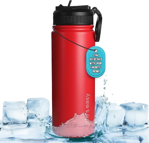 Vista 8 de Life's Easy Botella de agua aislada de acero inoxidable – Botella de agua deportiva con mango de bucle y tapa de popote de silicona biónico – Frasco