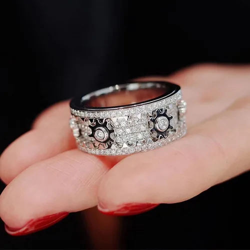Vista 5 de xrxebv Anillos de banda para aliviar la ansiedad y el estrés para hombre, anillo mecánico giratorio para parejas, Metal, Diamante