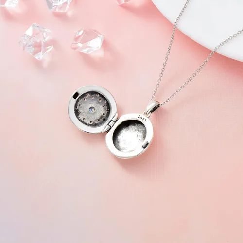 Vista 4 de SHUSUKUE Collar con medallón de piedra natal que sostiene imágenes personalizadas de loto panda hongo ángel de la guarda madre y padre collar